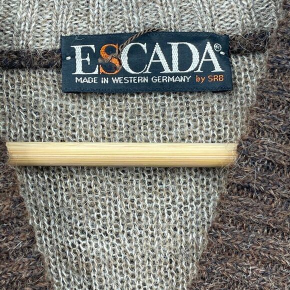 Escada Brown Cream Wool Alpaca Blend Patterned Knit Cardigan Sweater Size 38 - Picture 3 of 10